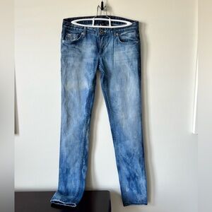 Like new Armani Exchange distressed acid wash lower rise straight leg jeans